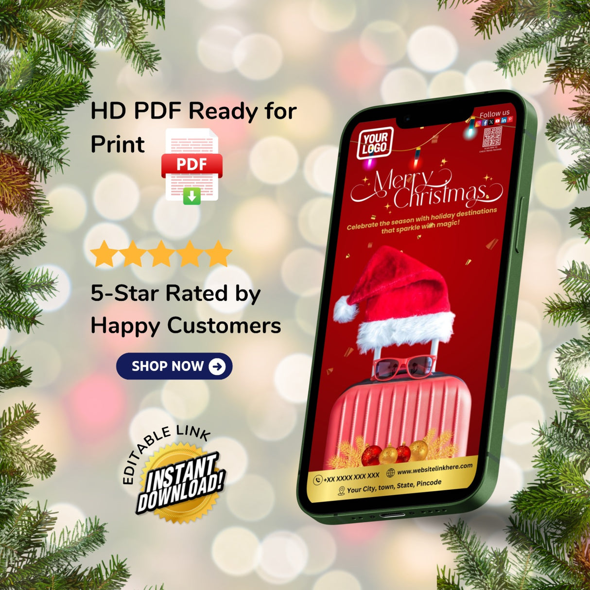 DIY Merry Christmas Wishes for Travel Agency - Festive Suitcase Card