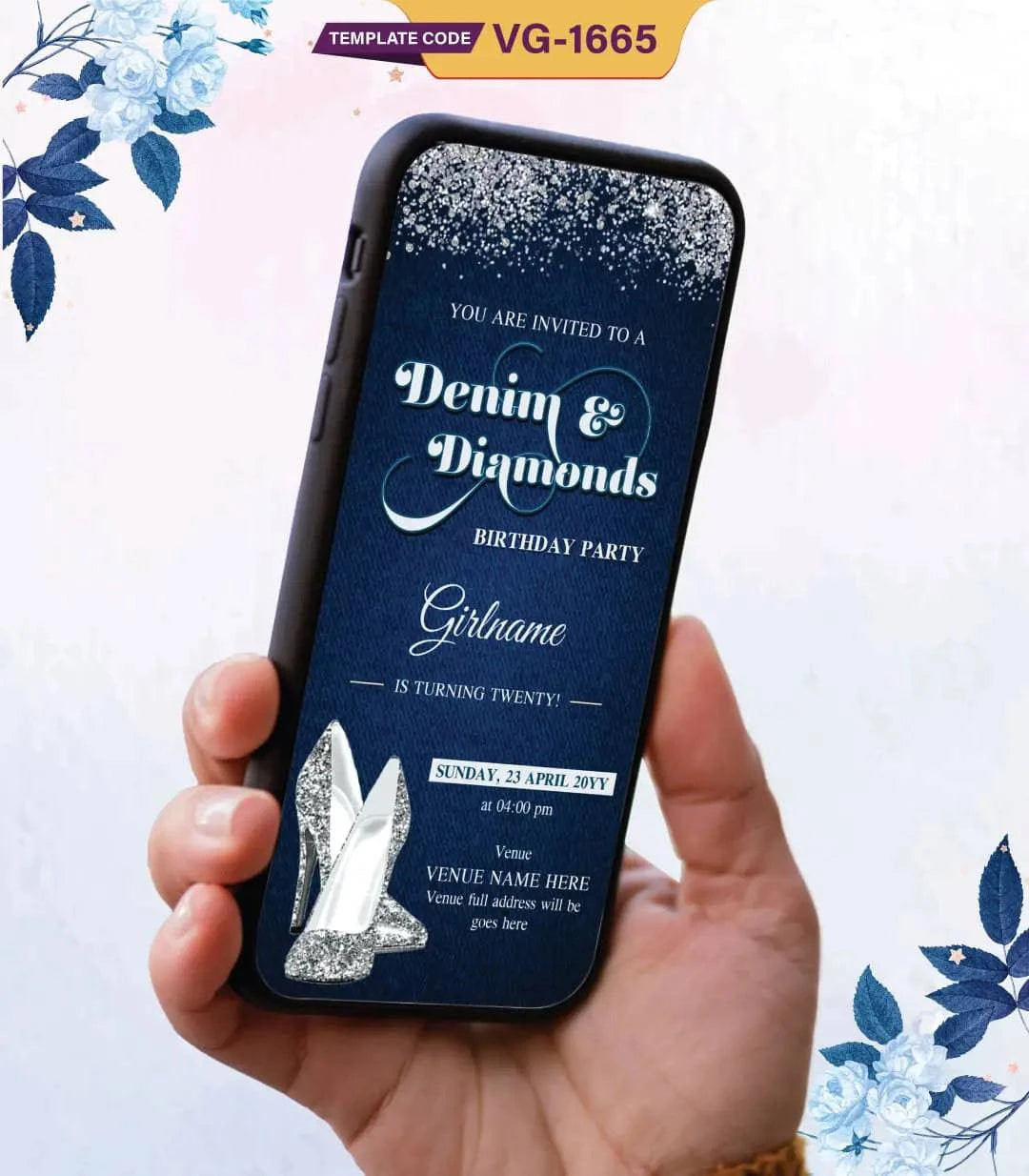 Denim and Diamonds Birthday Invitation