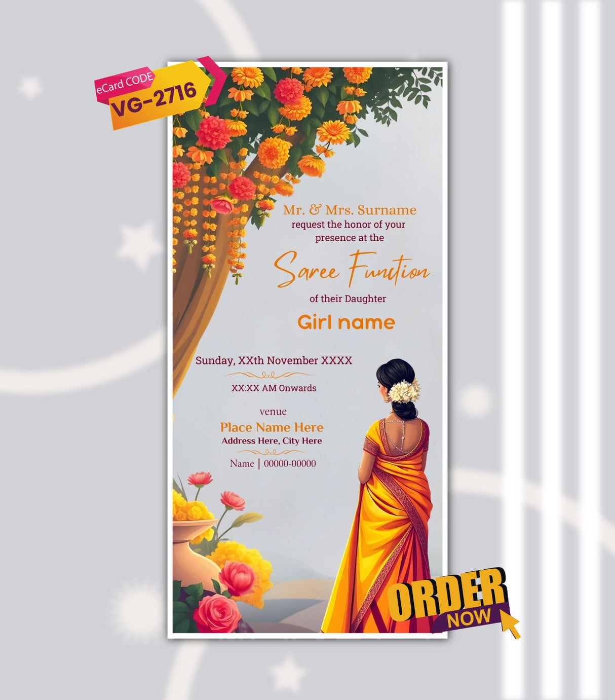 Digital Half Saree Function Invitation