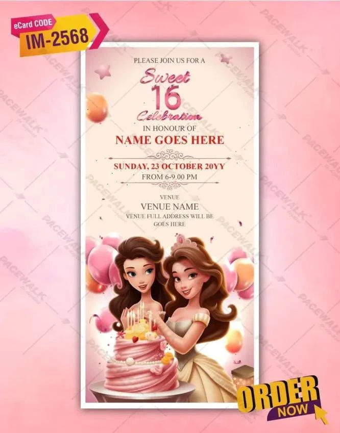 Disney Princess Sweet 16 Birthday Invitation