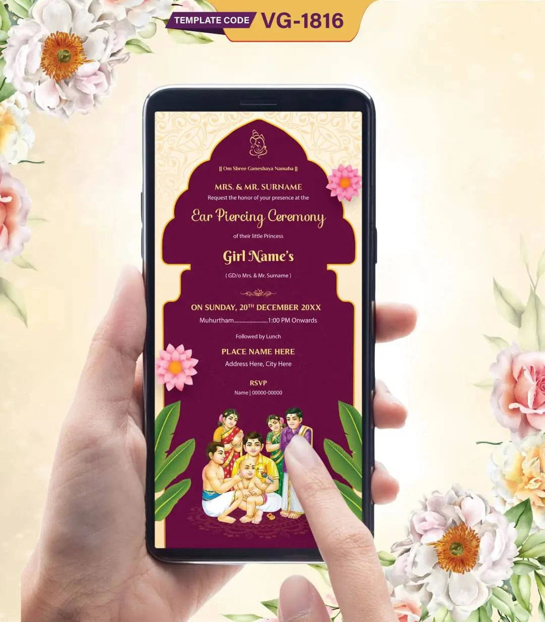 Ear Piercing Ceremony Digital Invitation