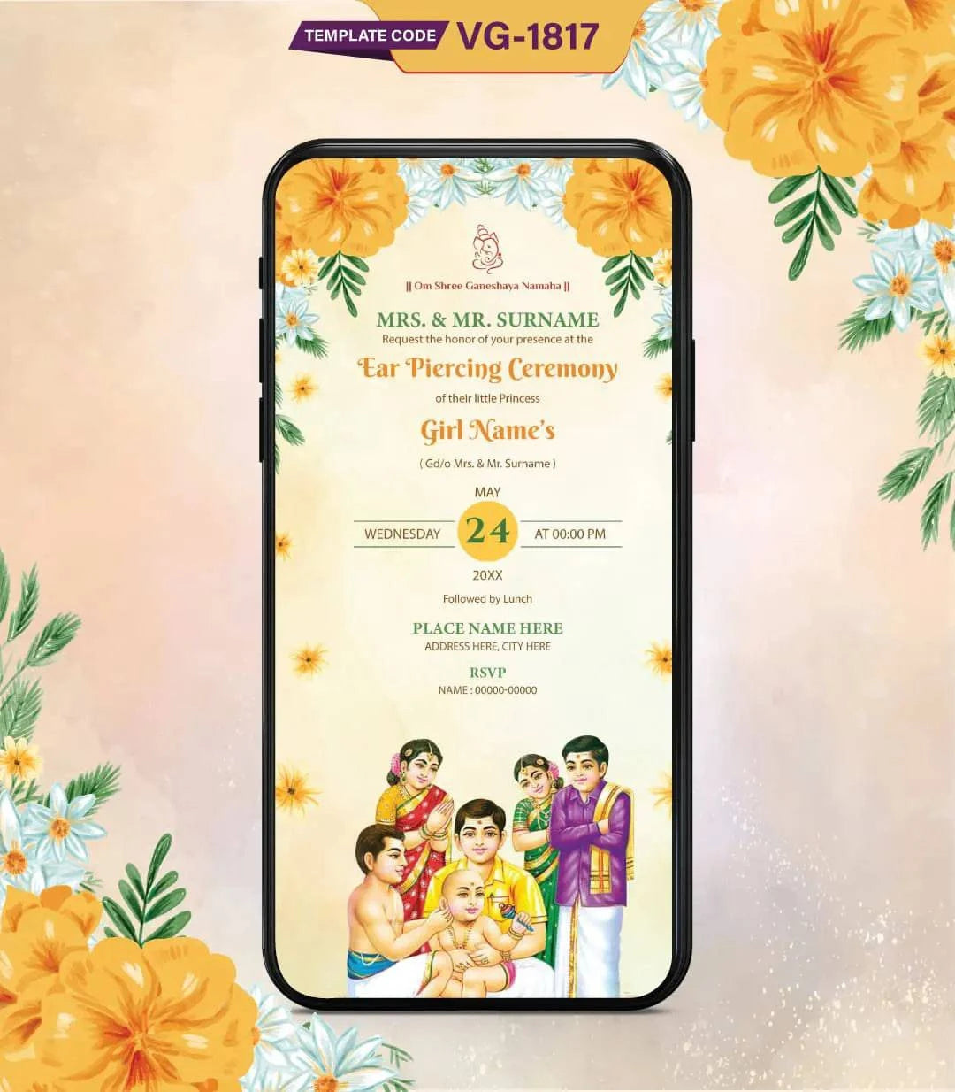 Ear Piercing Ceremony Digital Invitation