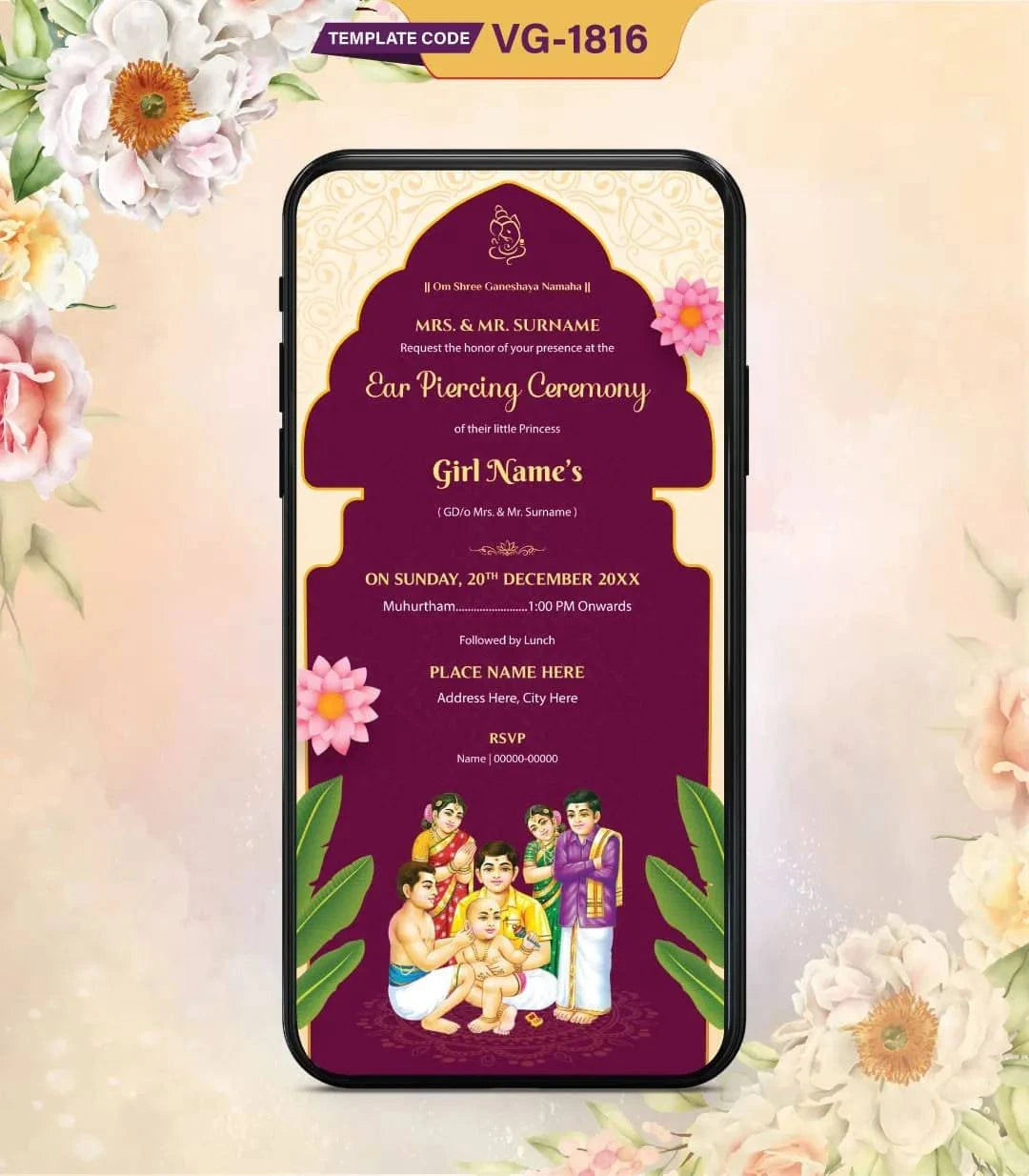 Ear Piercing Ceremony Digital Invitation