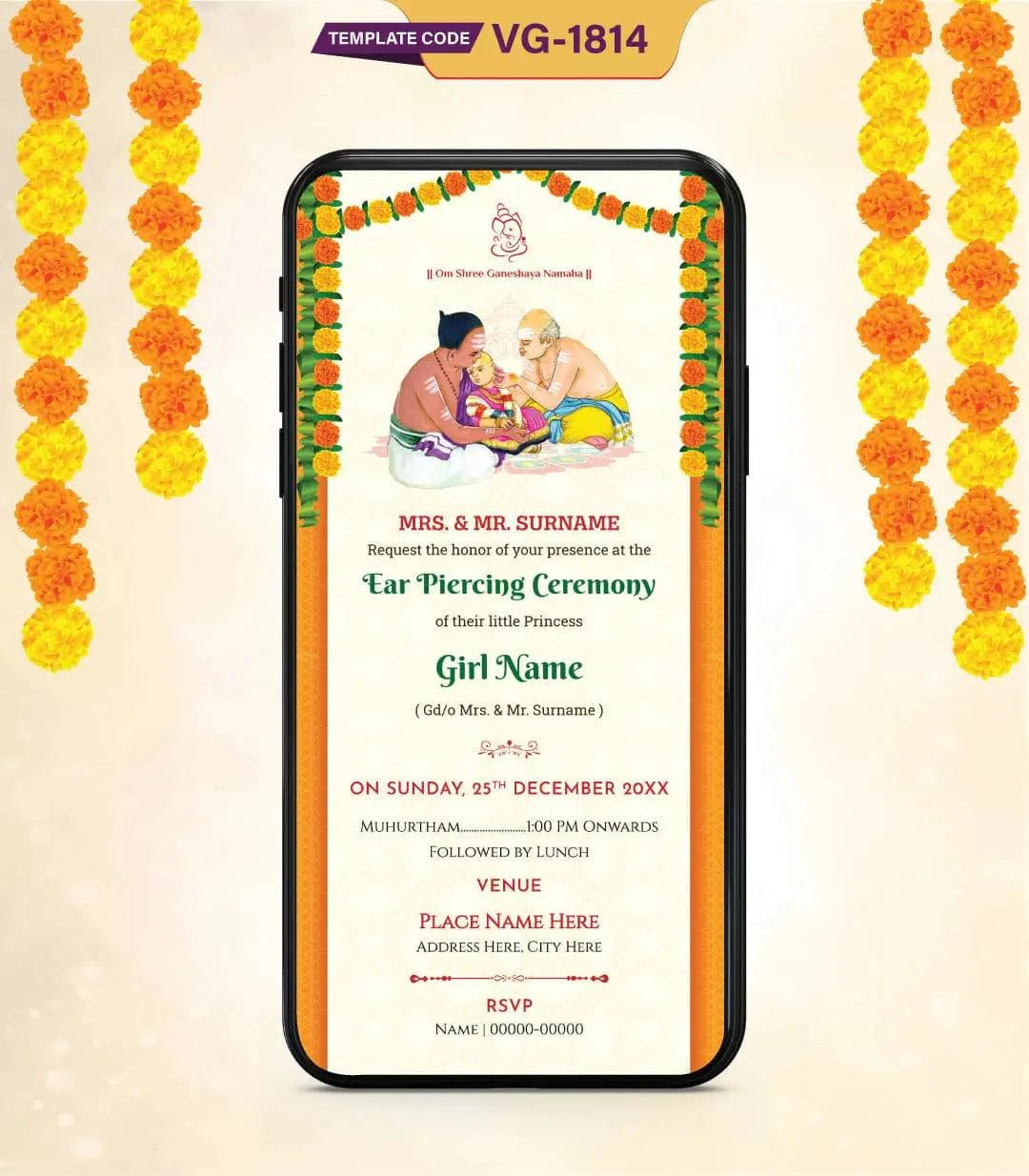 Ear Piercing Ceremony Digital Invitation