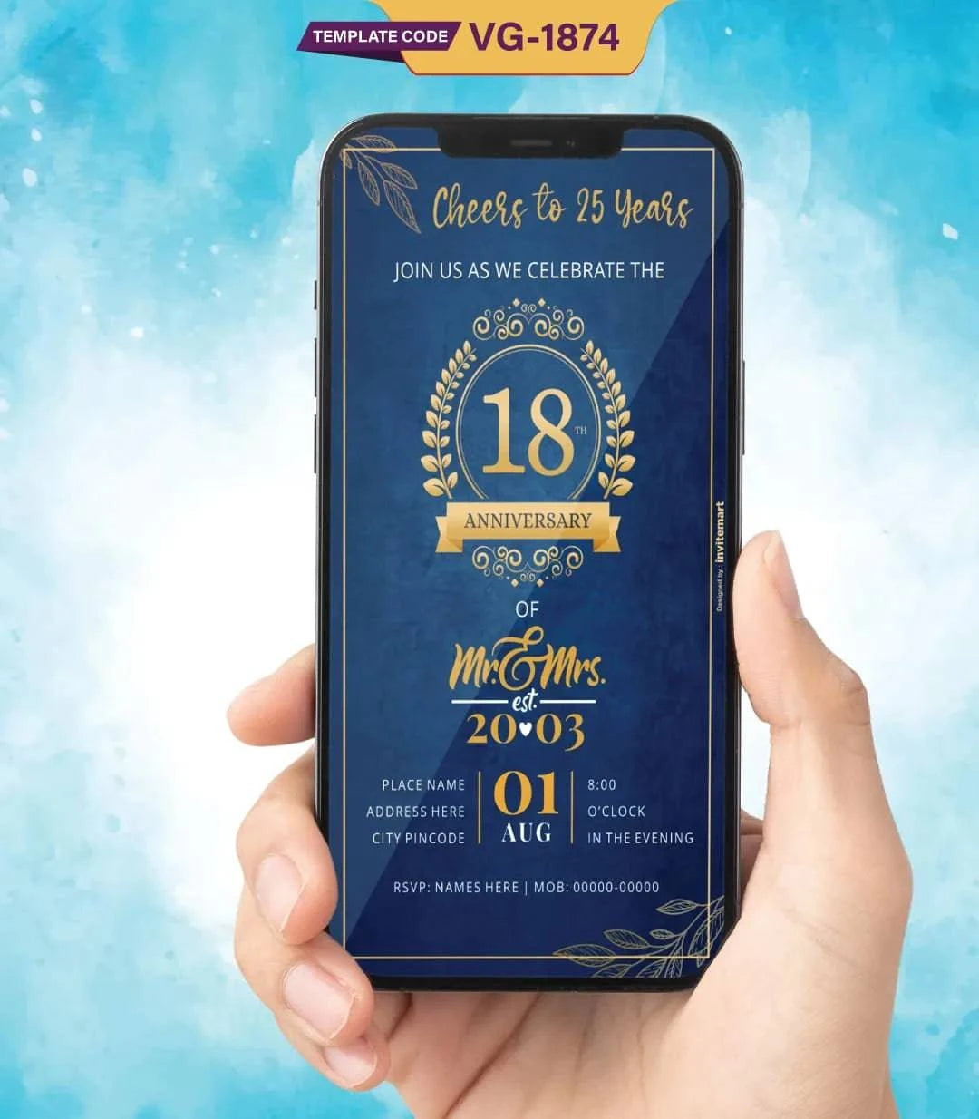 Elegant 18th Anniversary Invitation