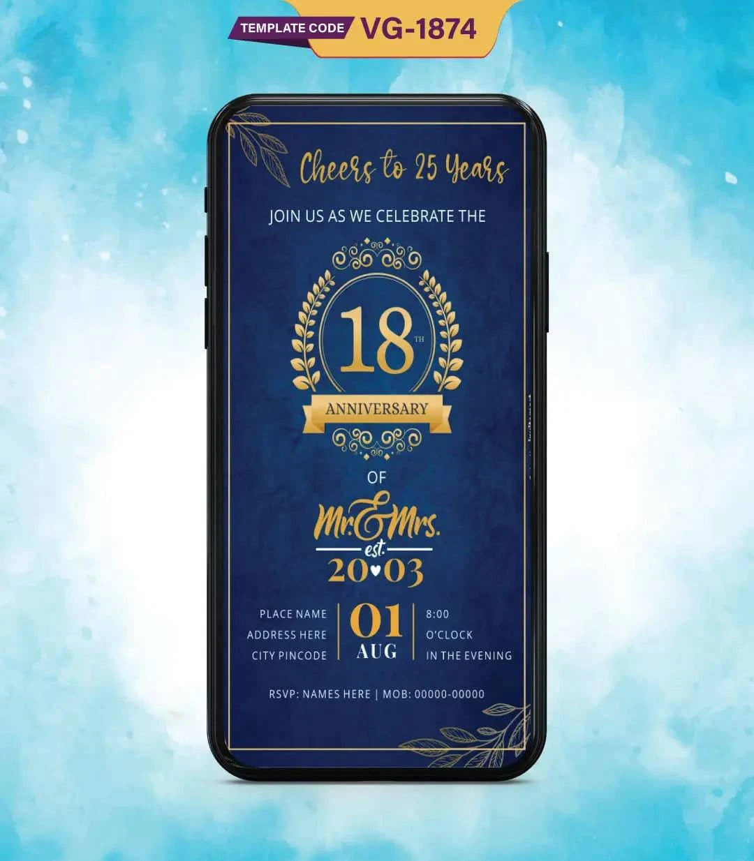 Elegant 18th Anniversary Invitation