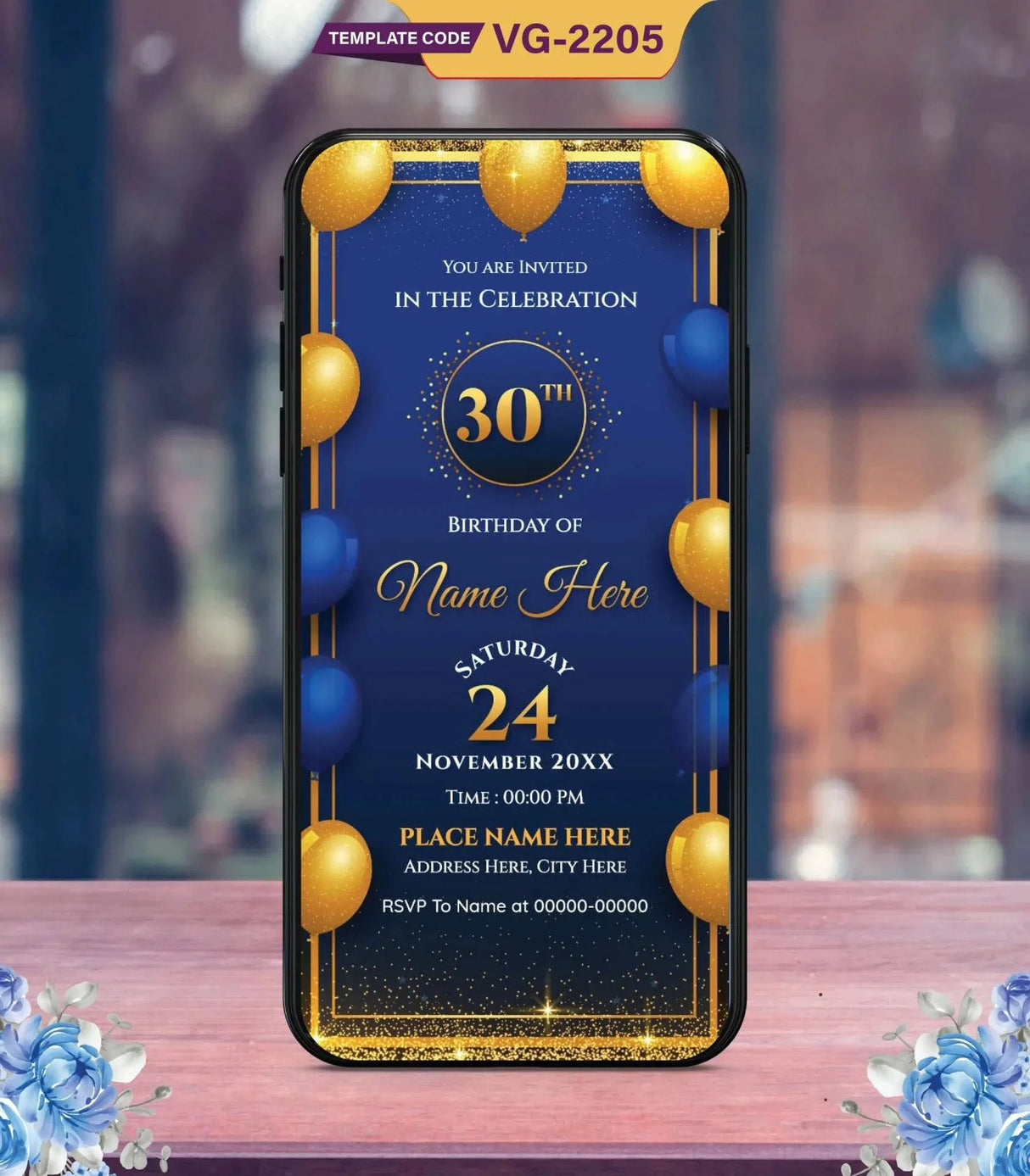 Elegant 30th Birthday Digital Invitation