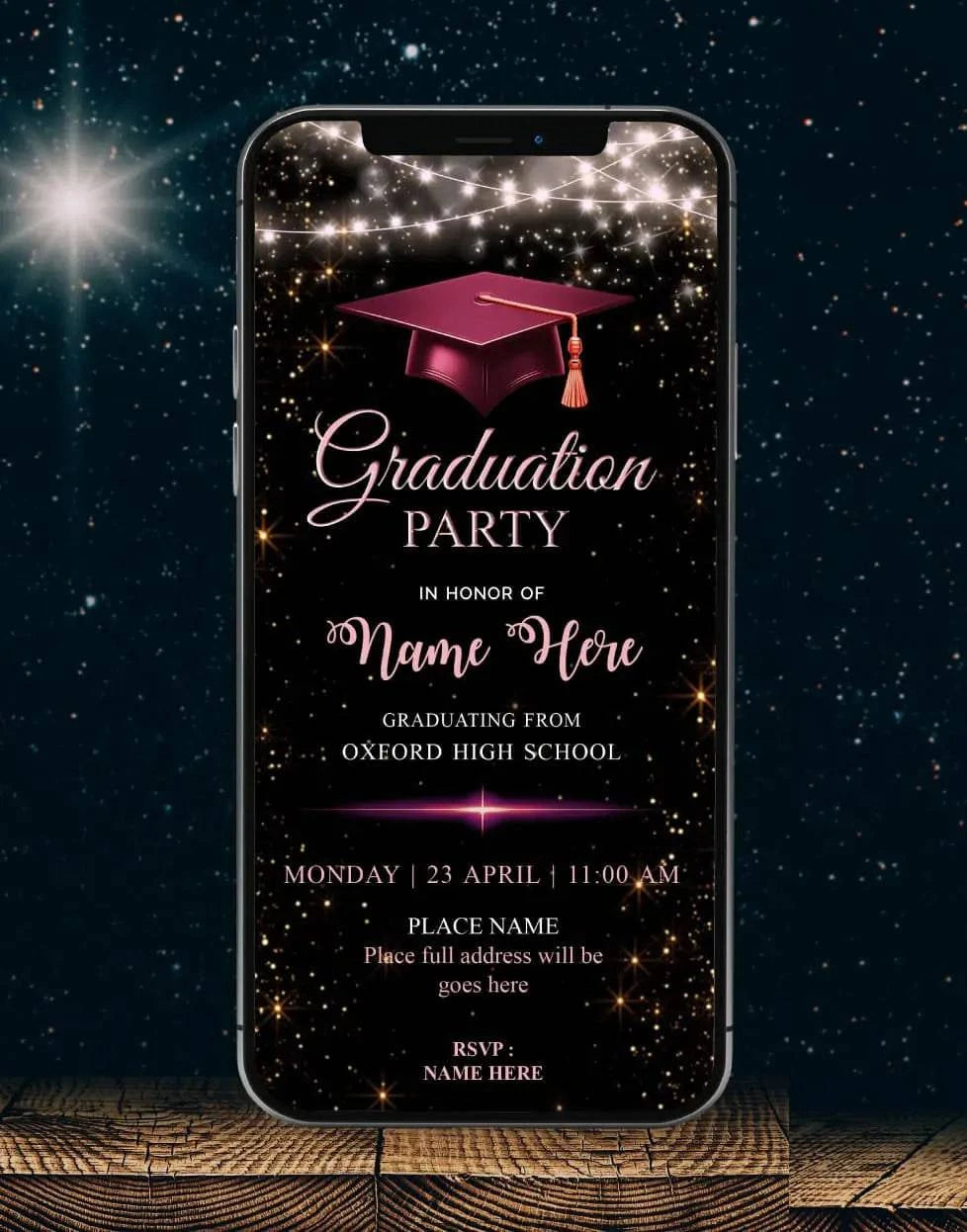 Elegant Black & Gold Graduation Party Invitation
