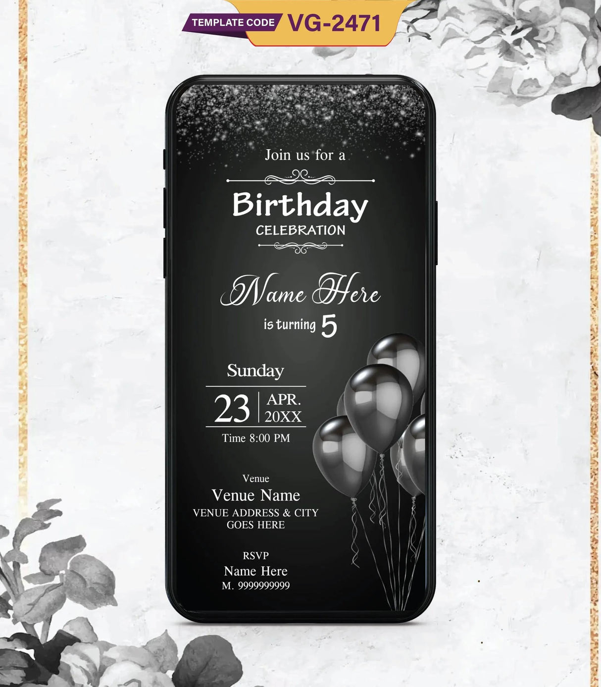 Elegant Black & White Birthday Invitation