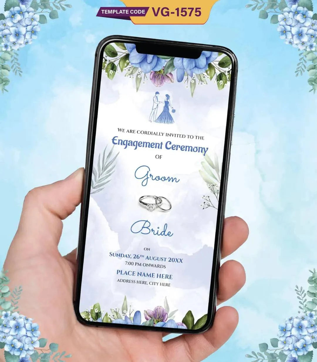 Elegant Blue Floral Engagement Ceremony Invitation