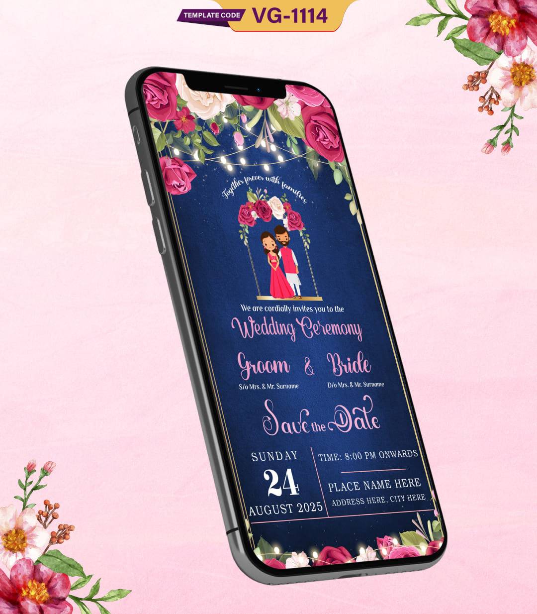 Elegant Blue Floral Wedding Invitation