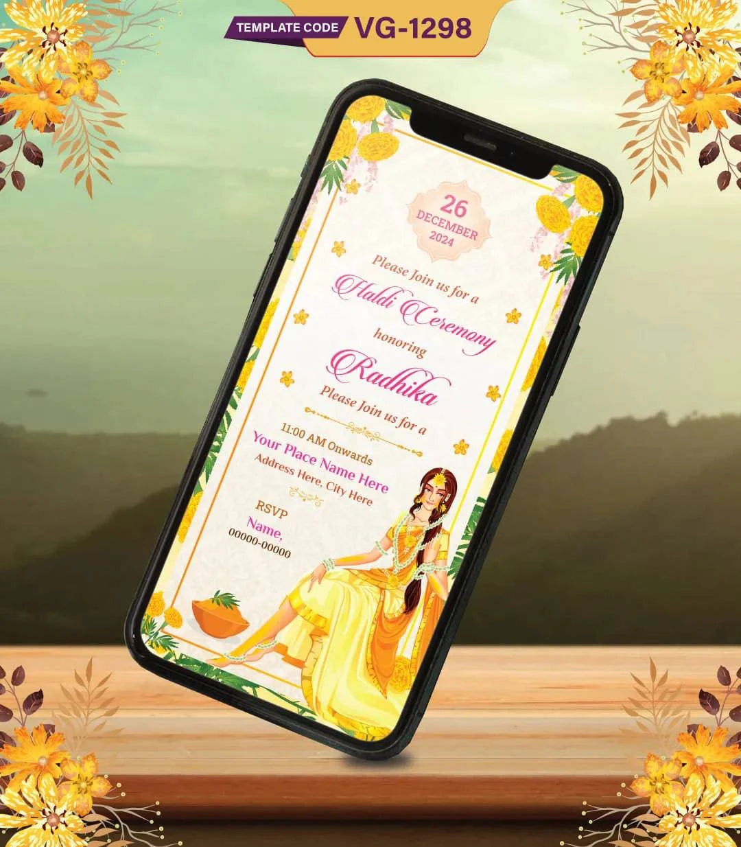 Elegant Bride Haldi Ceremony Invitation