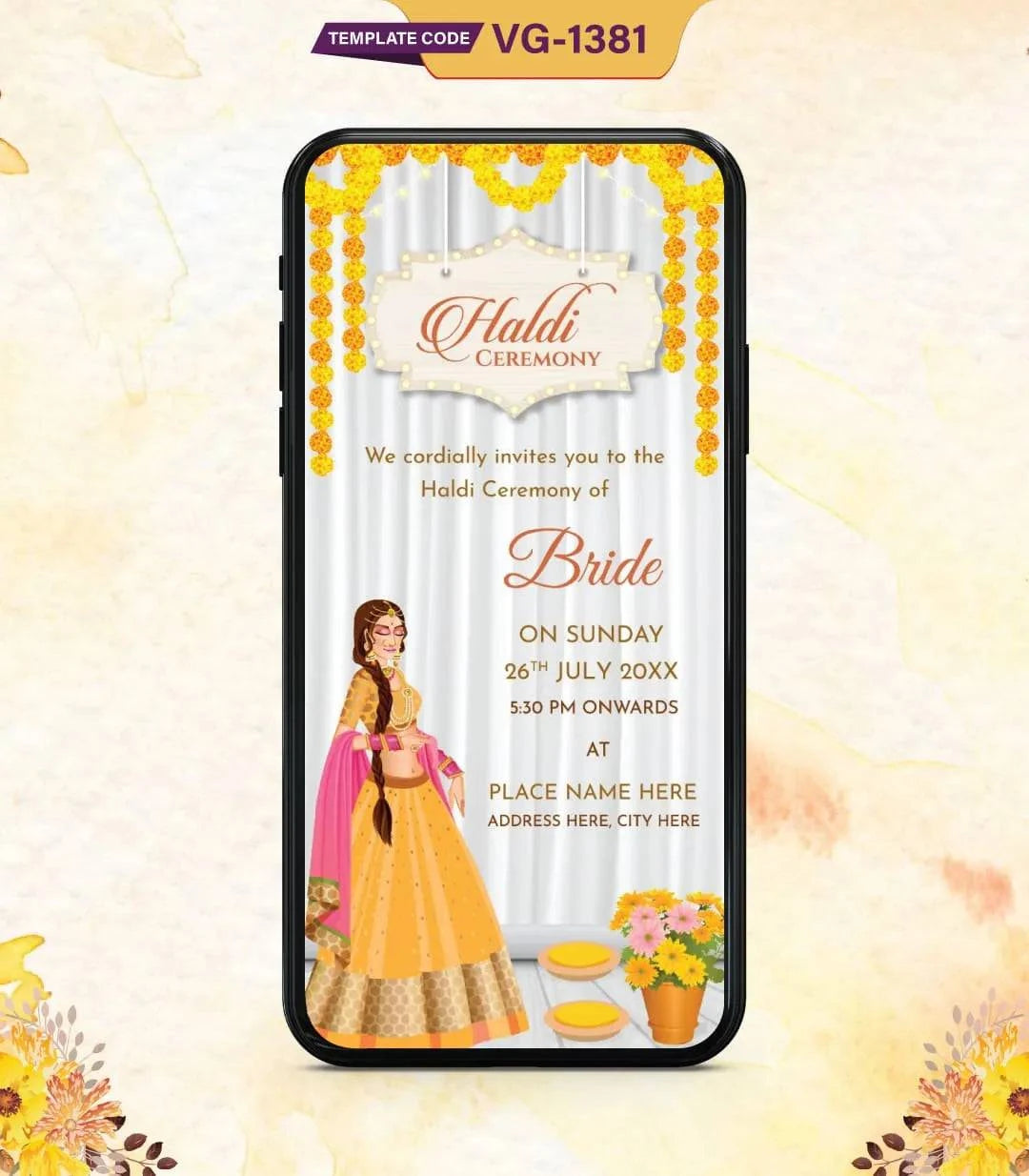 Elegant Bride Haldi Ceremony Invitation