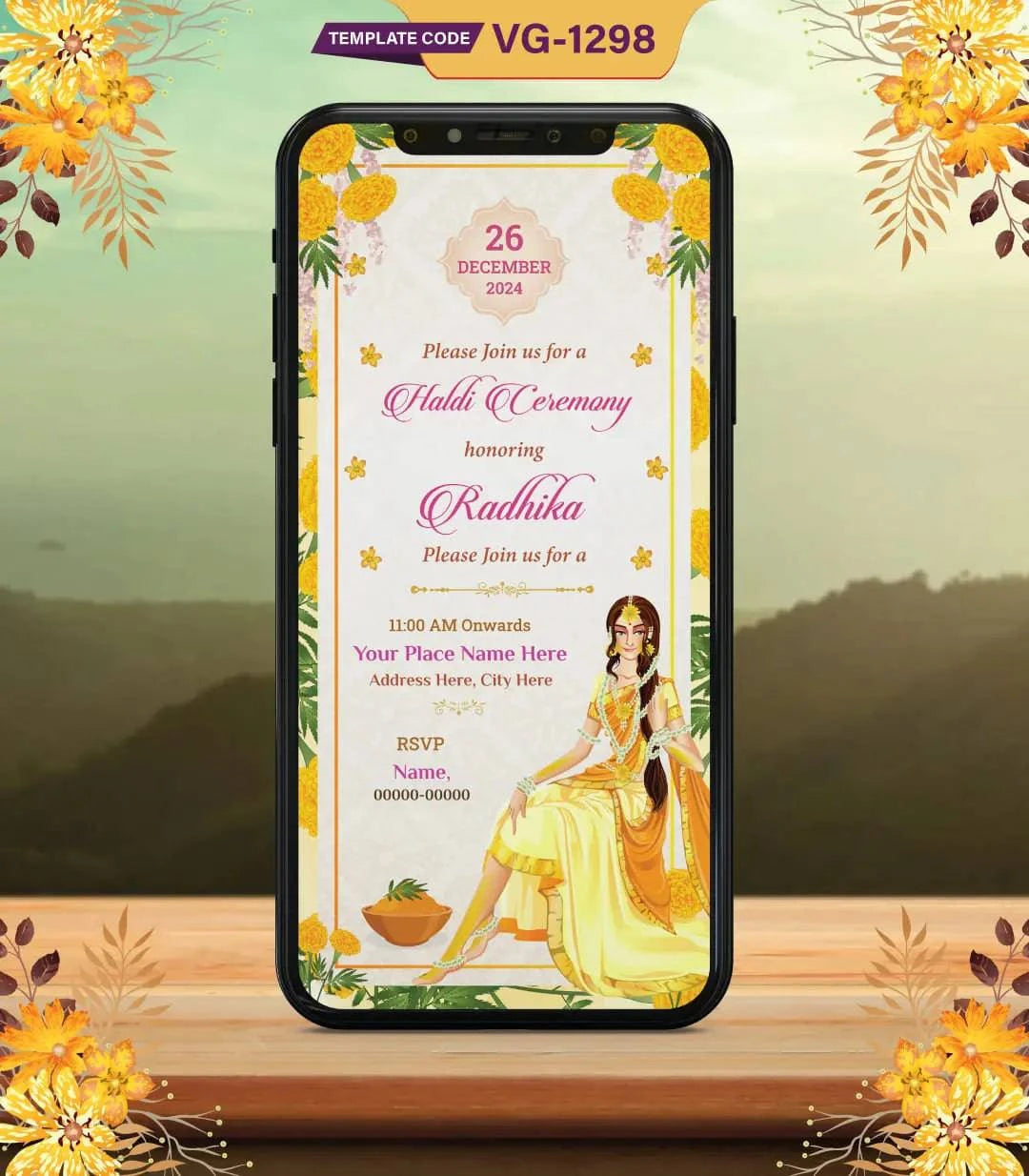 Elegant Bride Haldi Ceremony Invitation