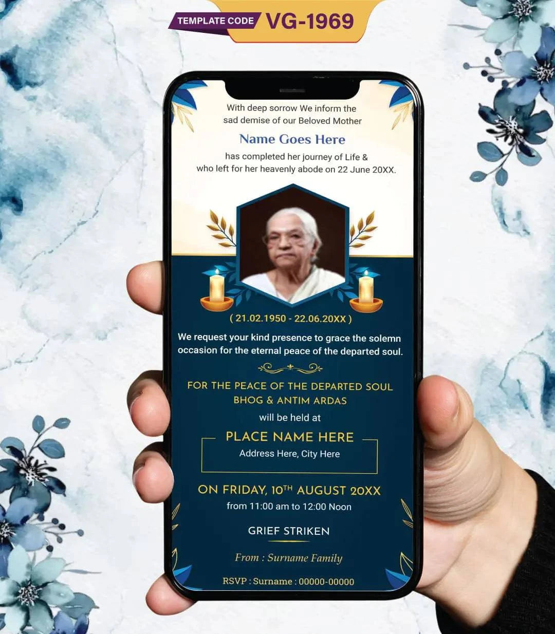 Elegant Death Announcement Card