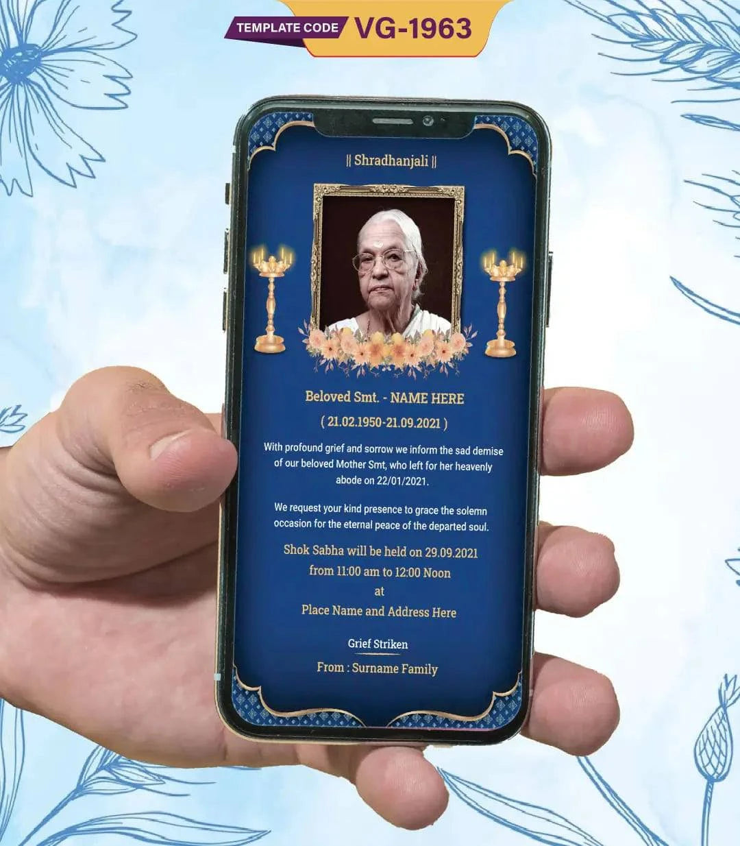 Elegant Digital Death Ceremony Invitation Card