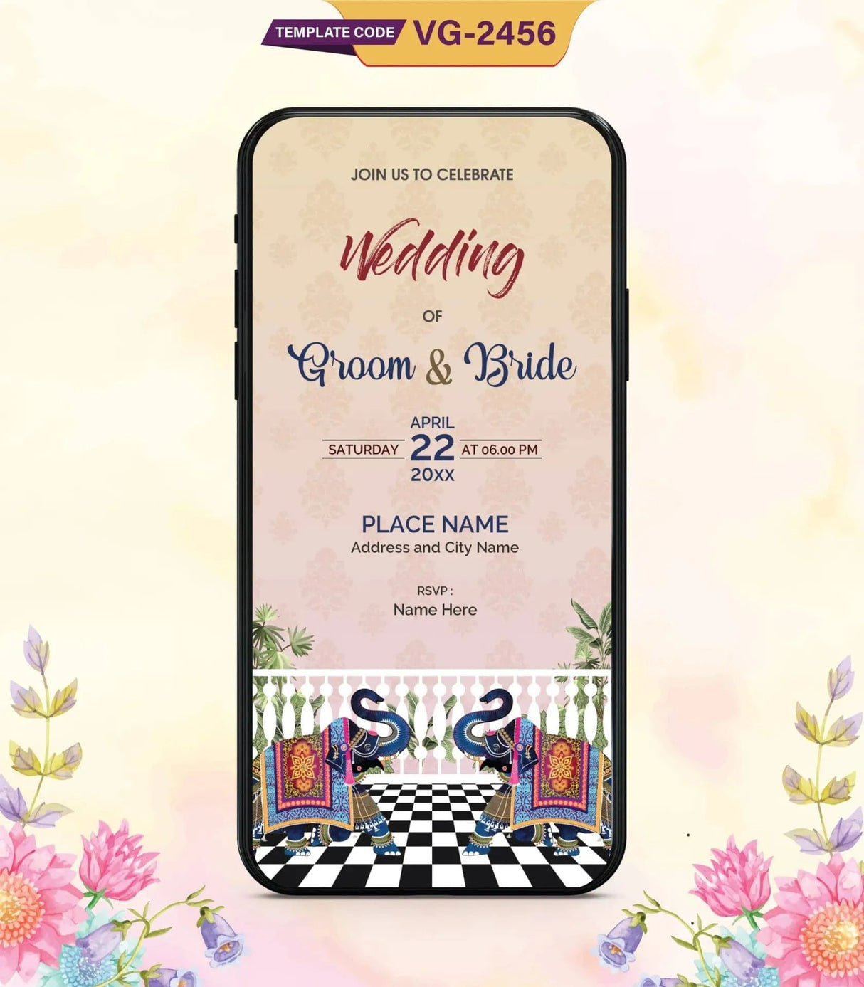 Elegant Elephant Theme Wedding Invitation