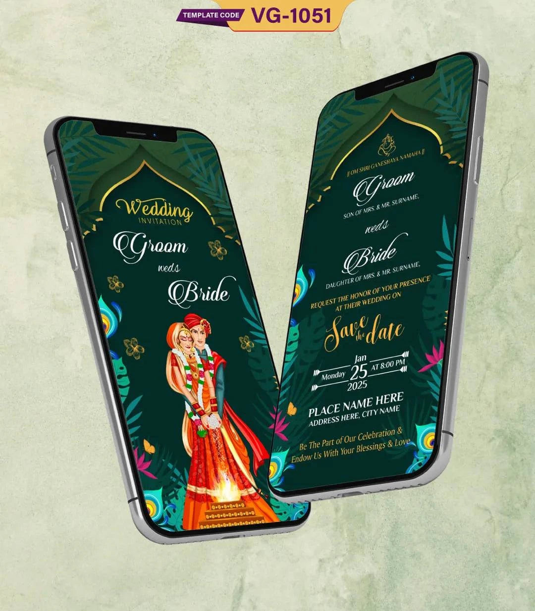 Elegant Green Wedding Invitation