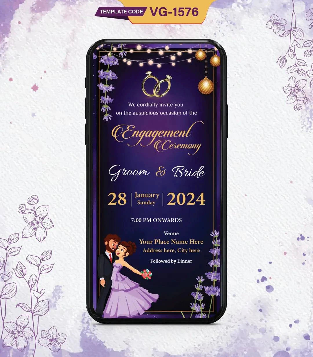 Elegant Purple Engagement Ceremony Invitation