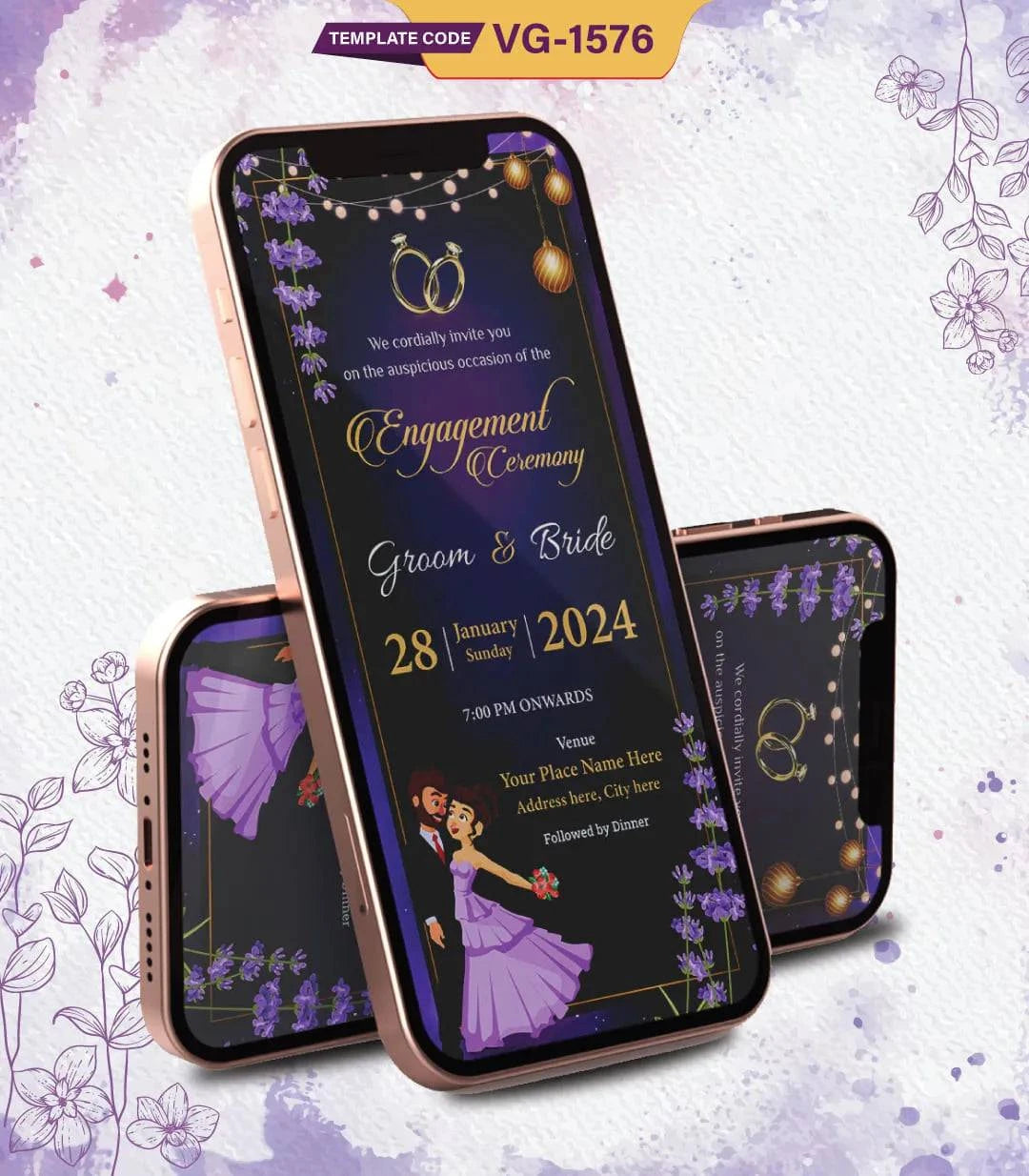 Elegant Purple Engagement Ceremony Invitation