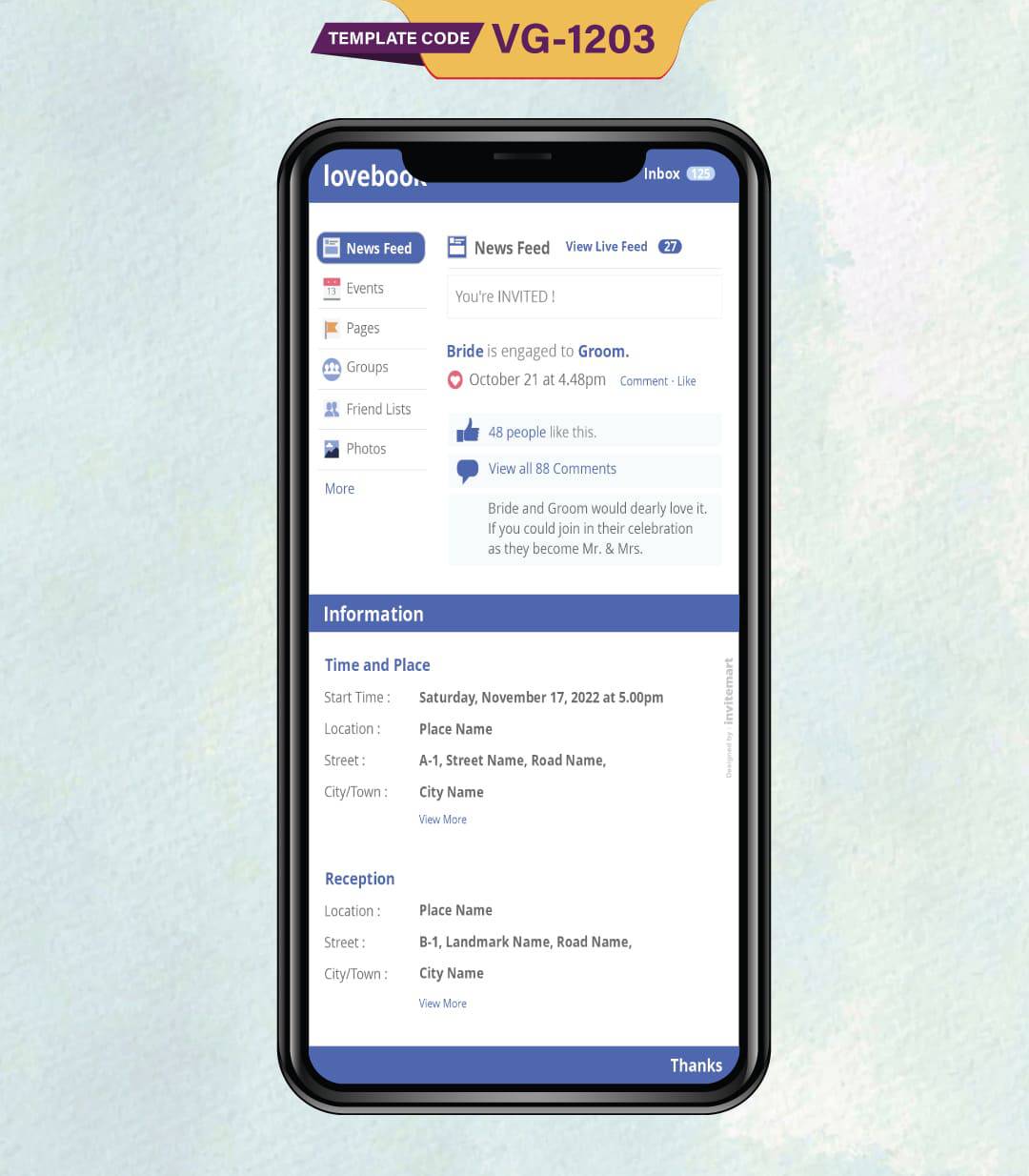 Facebook Theme Wedding Invitation