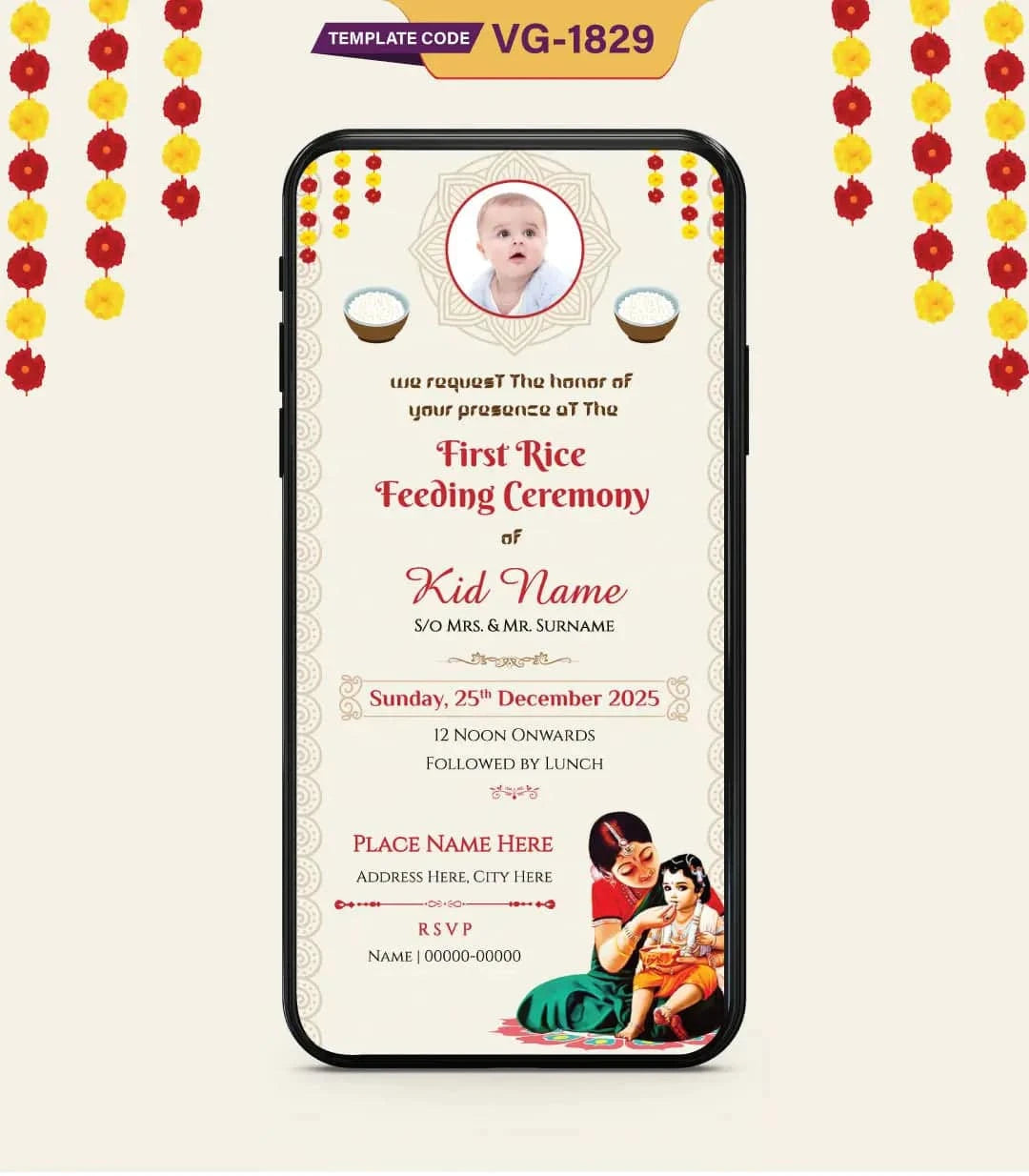 First Rice Feeding Ceremony Invitation