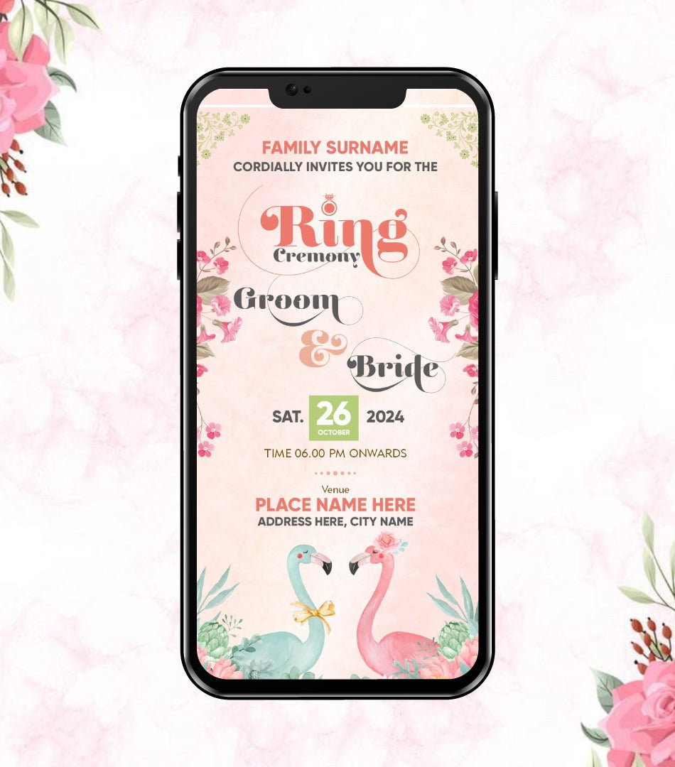 Flamingo Theme Ring Ceremony Invitation