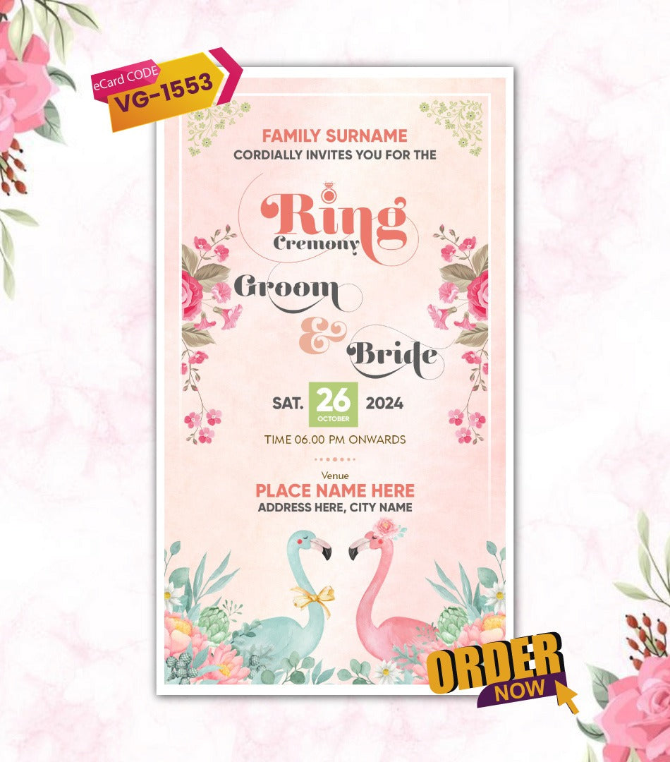 Flamingo Theme Ring Ceremony Invitation