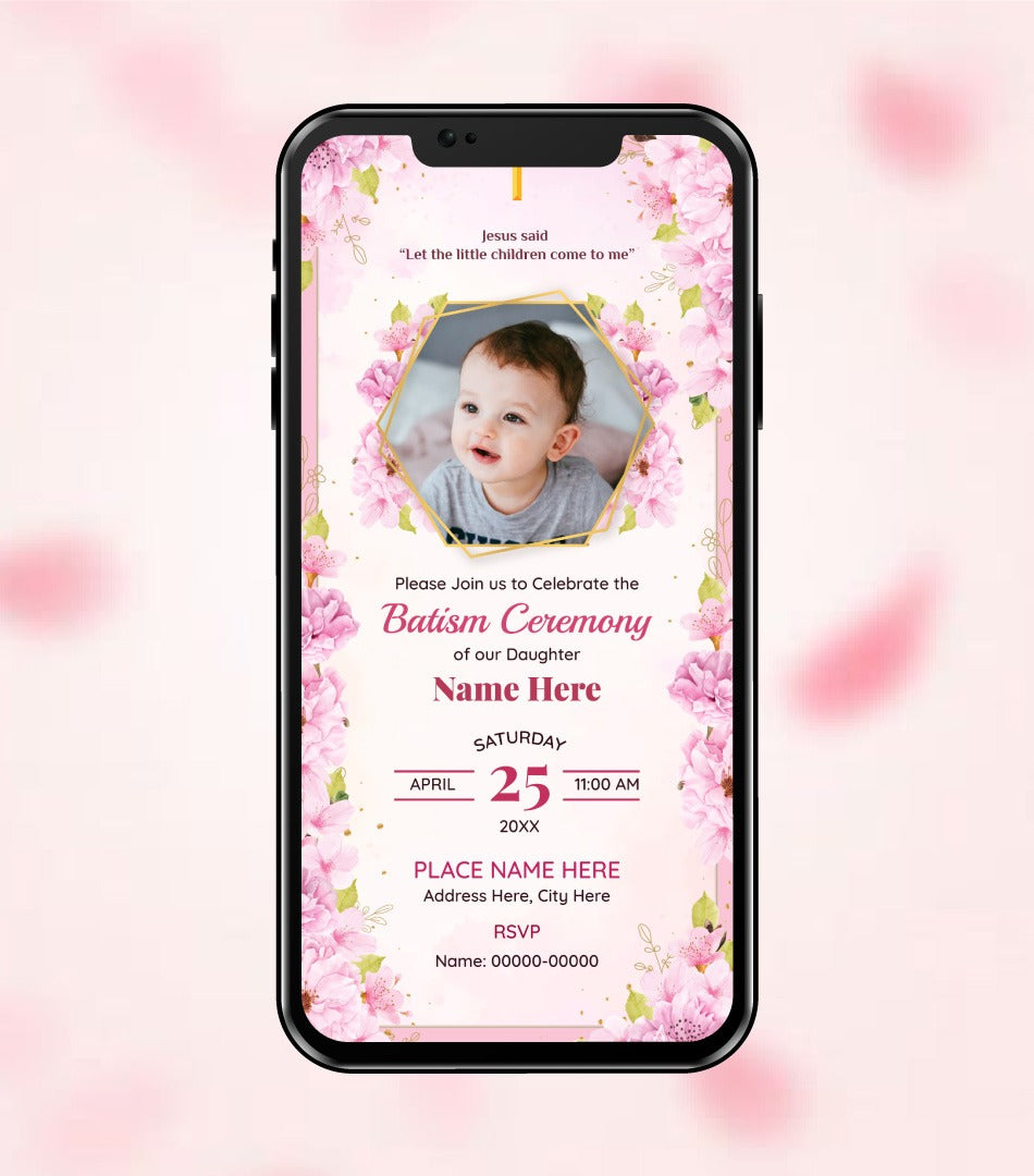 Floral Baptism Ceremony Invitation