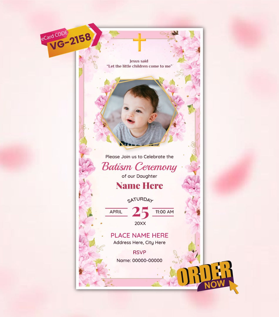 Floral Baptism Ceremony Invitation