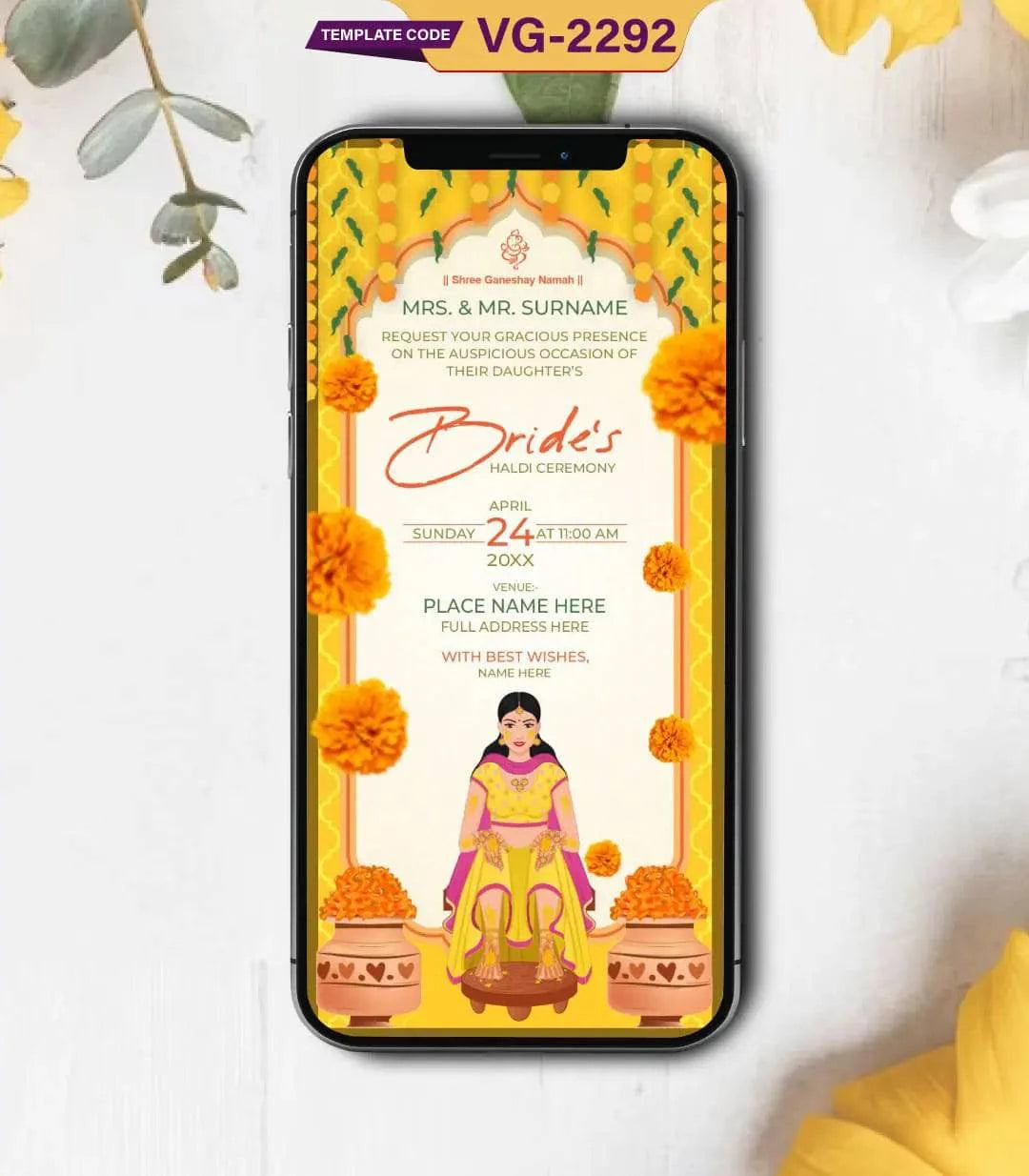 Floral Haldi Ceremony Invitation