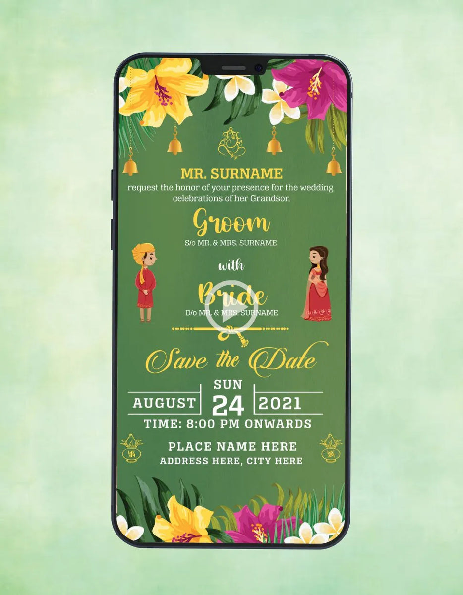 Floral Indian Wedding Invitation Video | Save The Date E-Invite with C ...