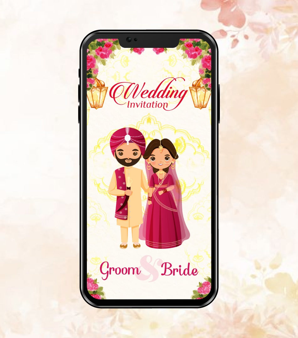 Floral Punjabi Wedding Invitation