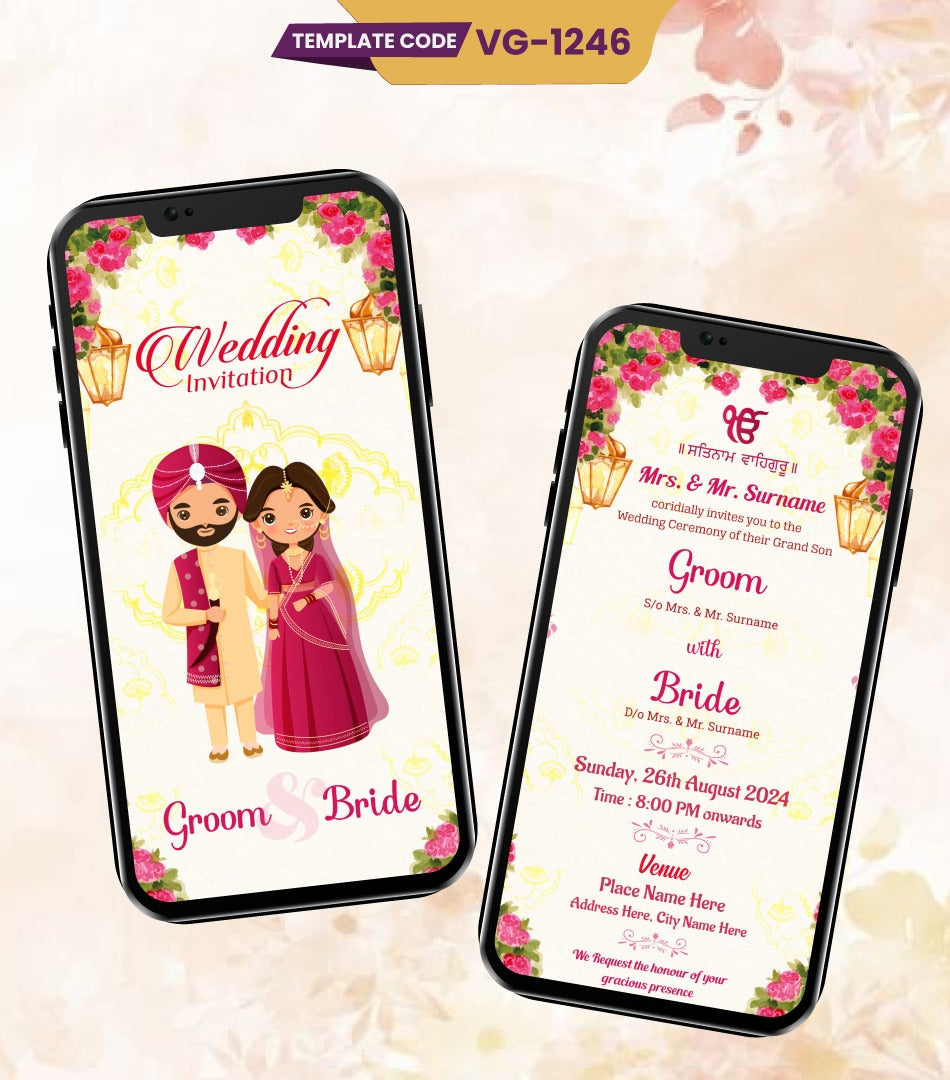 Floral Punjabi Wedding Invitation