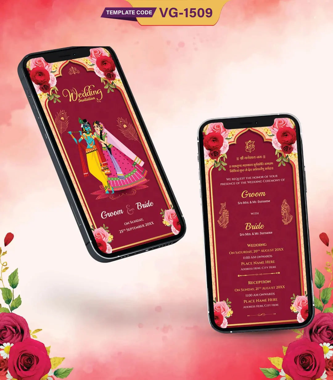 Floral Radha Krishna Wedding Invitation