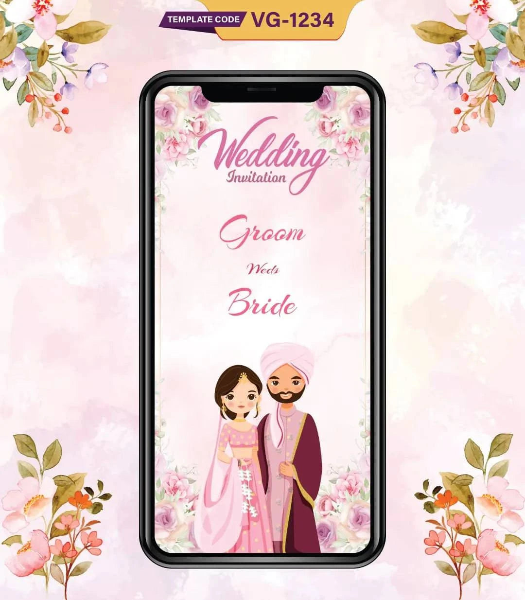 Floral Sikh Wedding Invitation