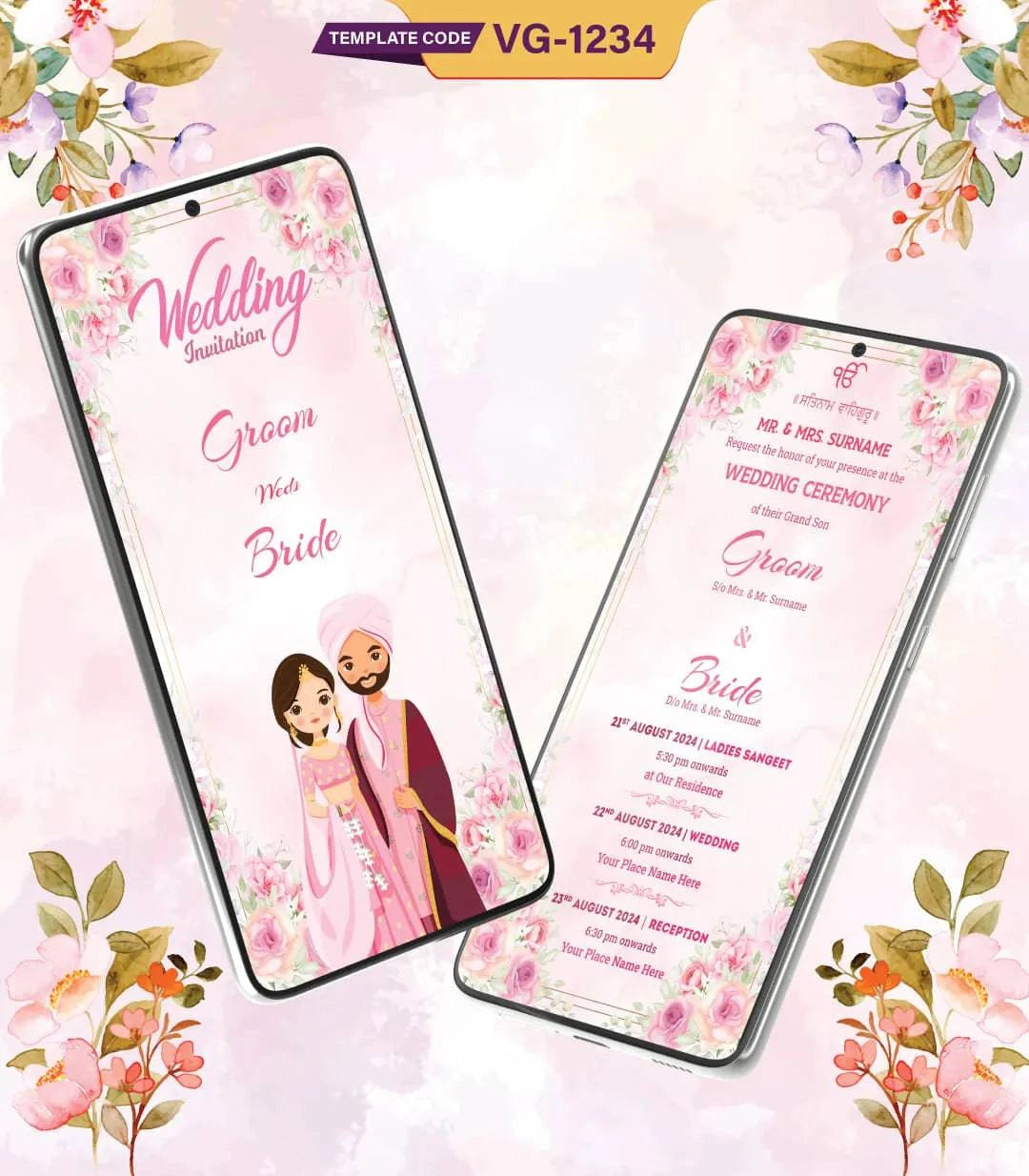 Floral Sikh Wedding Invitation