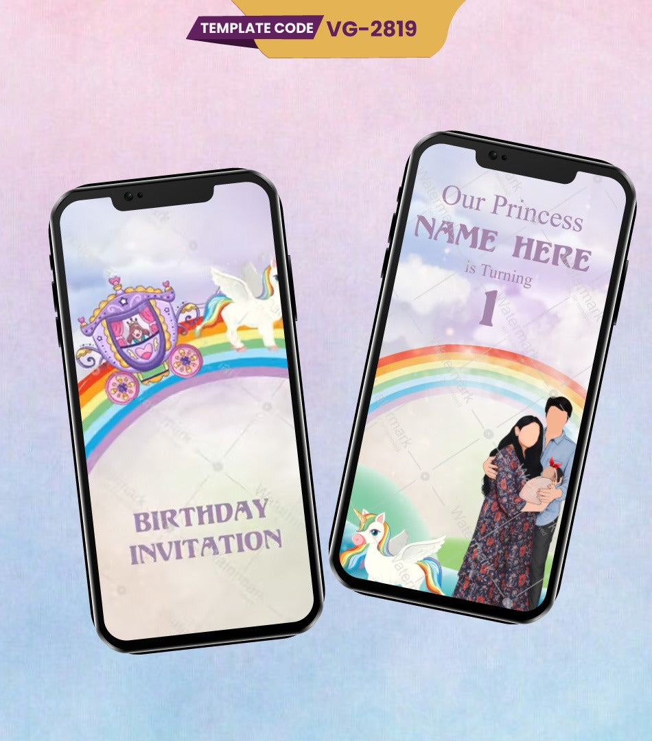 Flying Unicorn 1st Birthday Video Invite