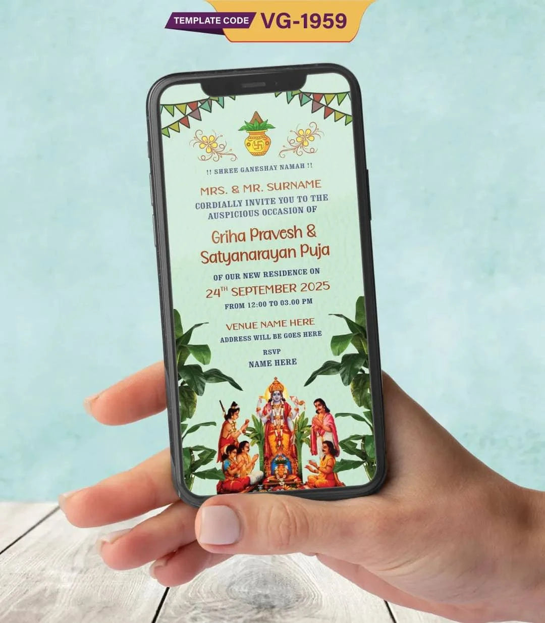 Griha Pravesh & Satyanarayan Puja Invitation Card