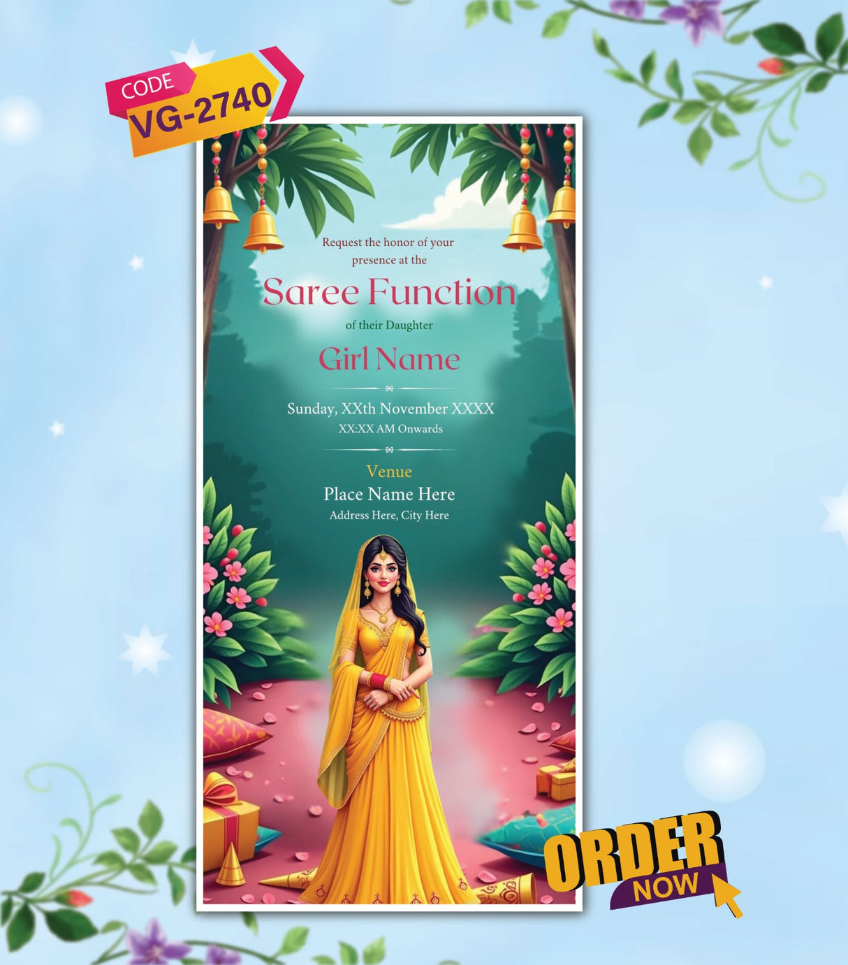 Half Saree Ceremony Invitation Card