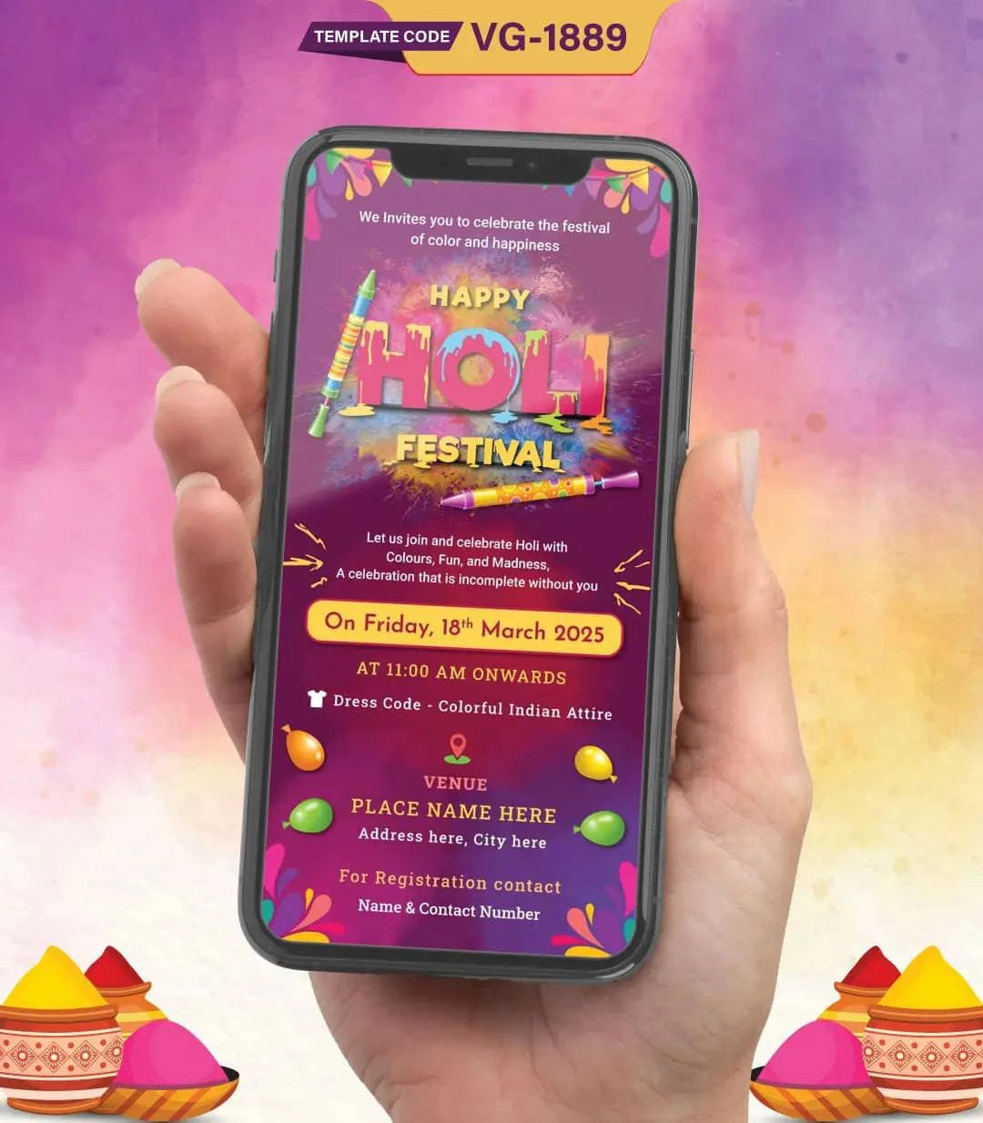 Happy Holi Party Invitation Card