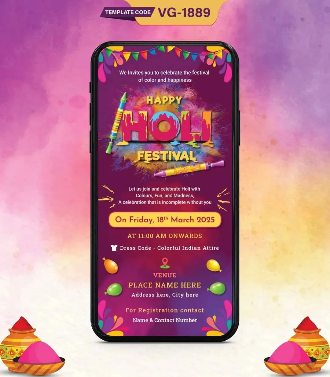 Happy Holi Party Invitation Card