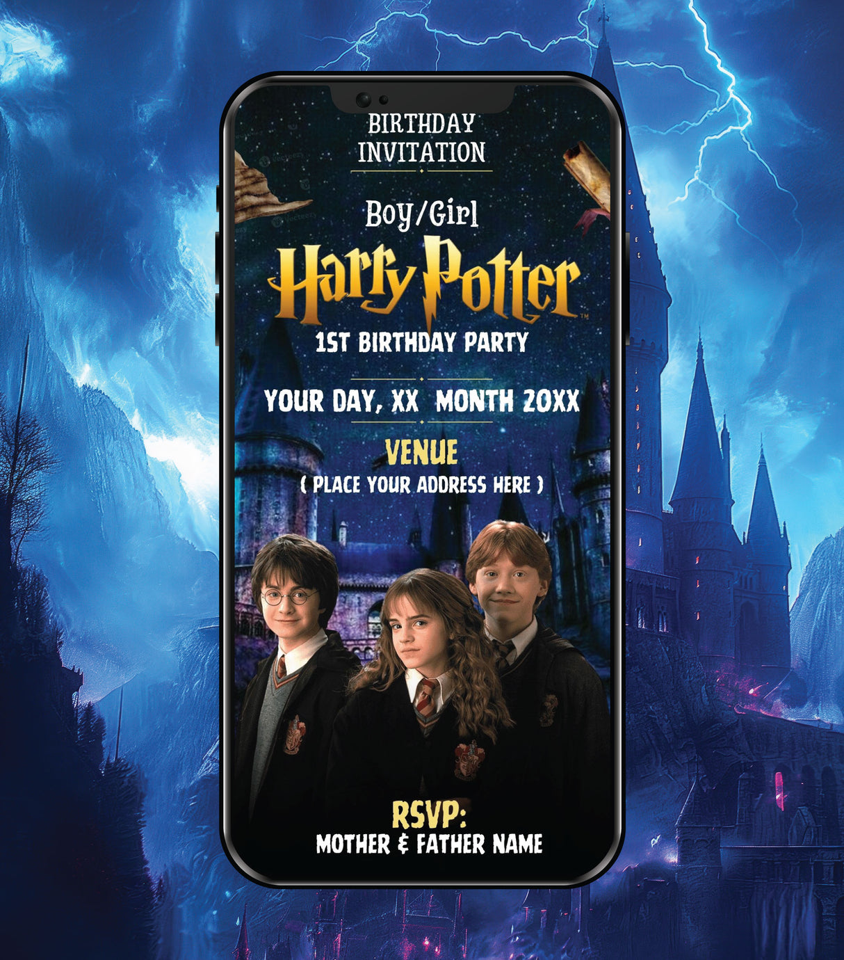 Harry Potter Theme Birthday Invitation