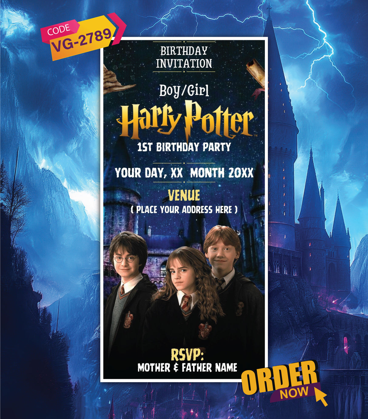 Harry Potter Theme Birthday Invitation