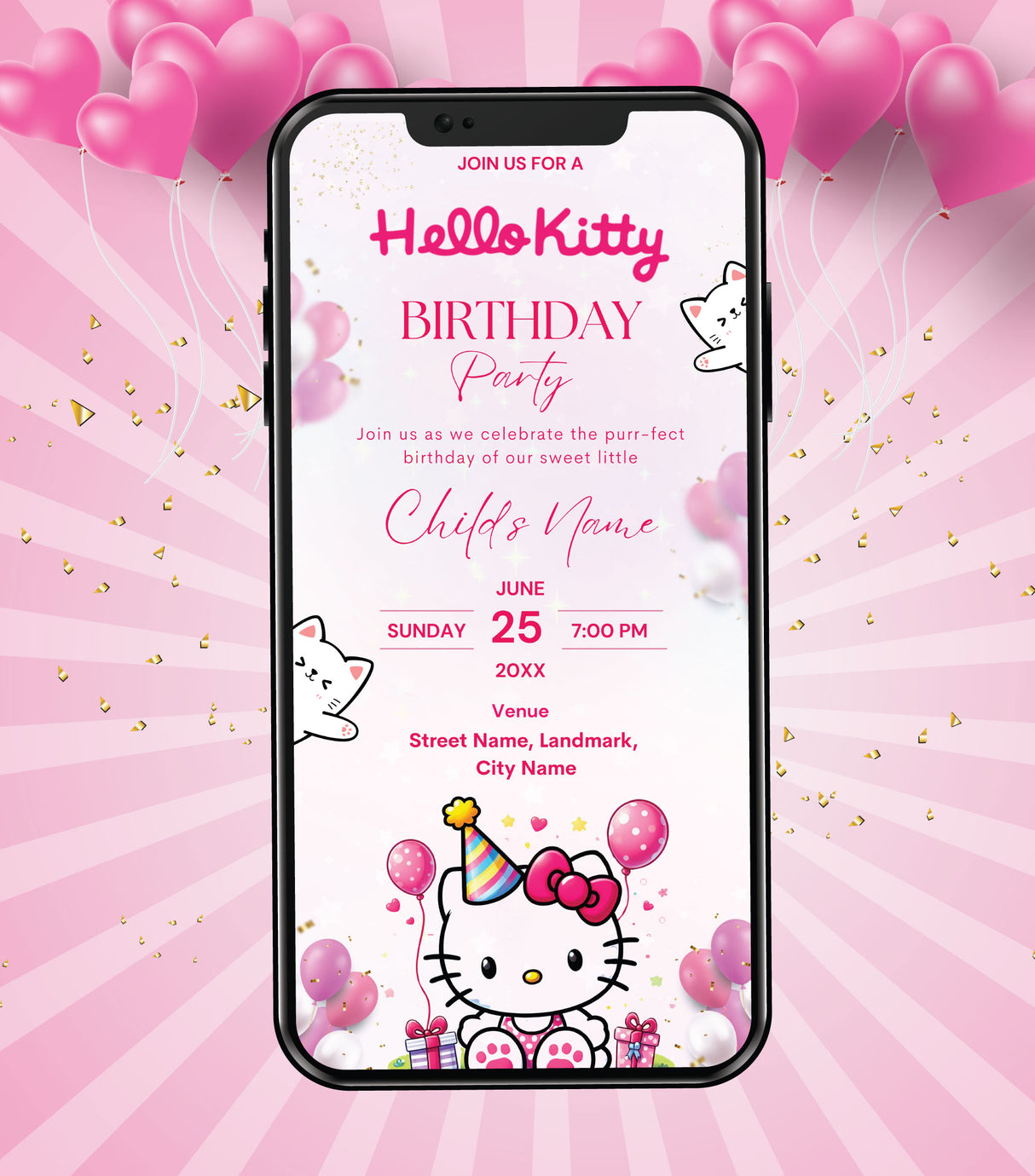 Hello Kitty Birthday Invitation Card