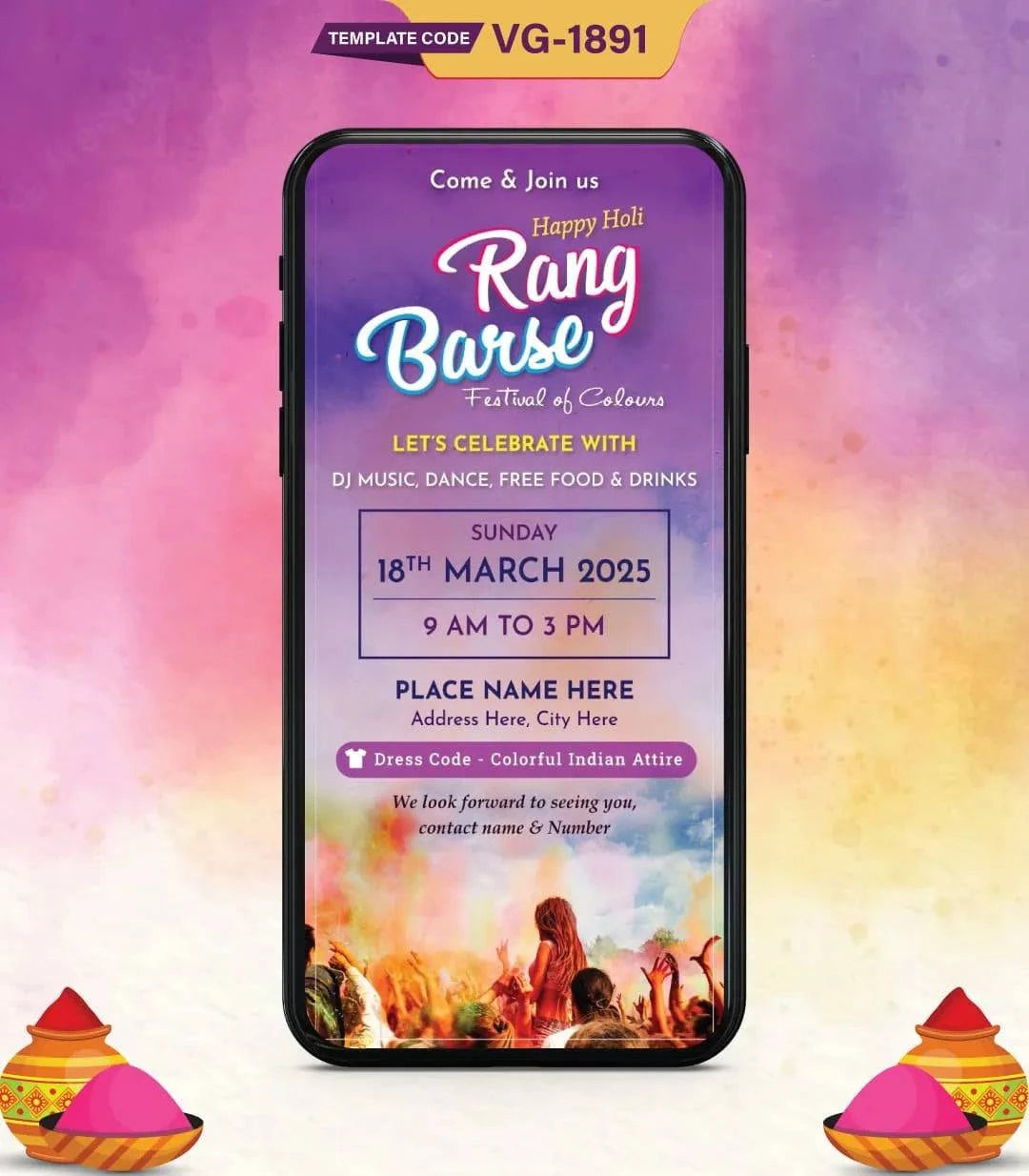 Holi Celebration Invitation Card