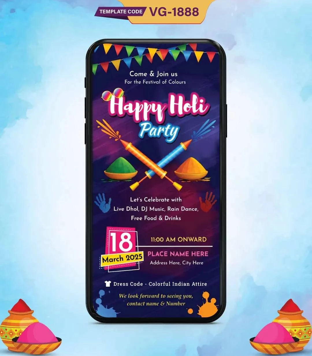 Holi Festival Invitation Card