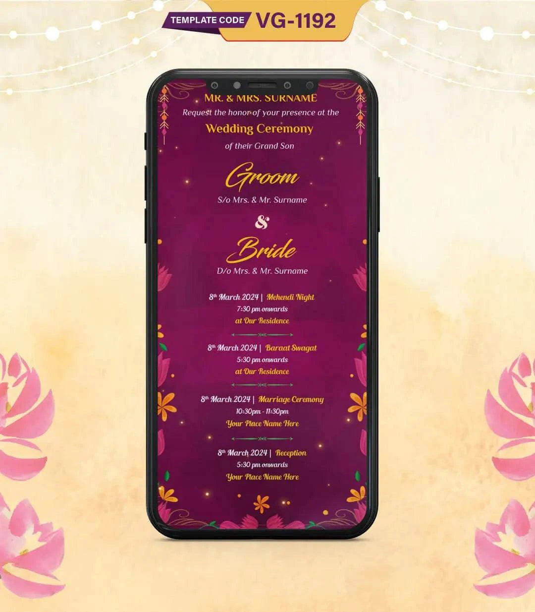 Indian Cartoon Couple Wedding Card
