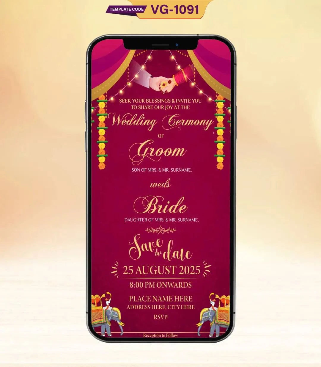 Indian Wedding Invitation Templates | VG-1091 - VideoGiri