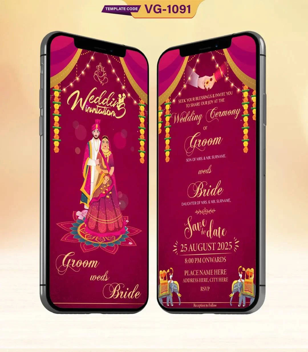Indian Wedding Invitation Templates | VG-1091 - VideoGiri